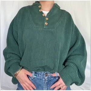 Eddie Bauer Green Vintage Large Tall Buttoned Cowl Neck Sweater